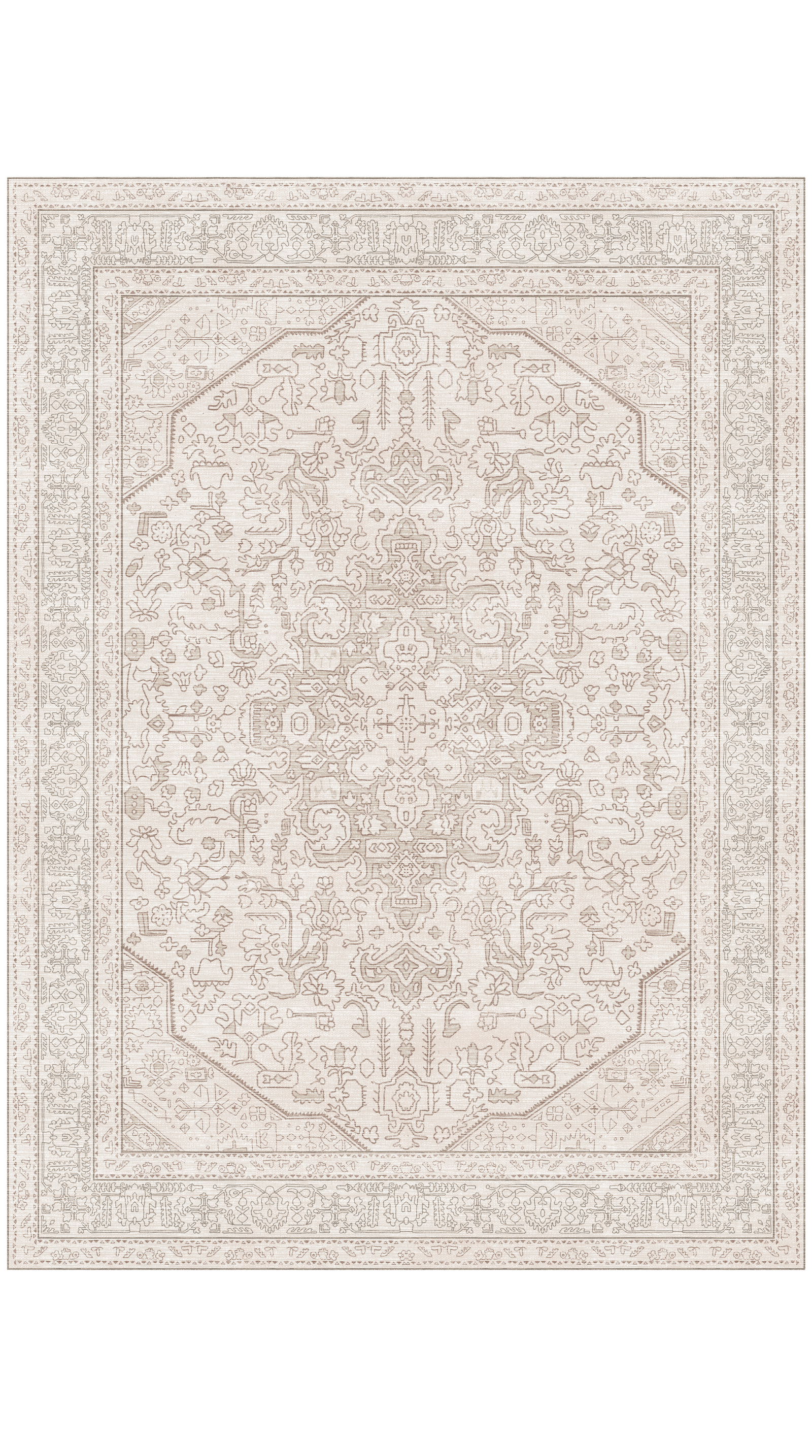 Cream Vizon Oushak Rug, Pastel Vintage Geometric Oversized Rugs