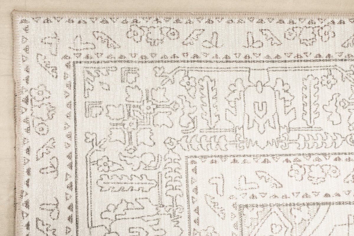 Cream Vizon Oushak Rug, Pastel Vintage Geometric Oversized Rugs - Görsel 6