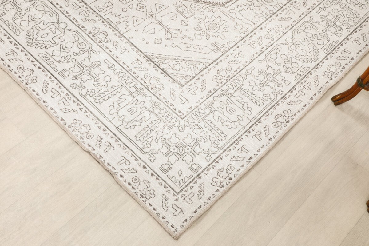 Cream Vizon Oushak Rug, Pastel Vintage Geometric Oversized Rugs - Görsel 7