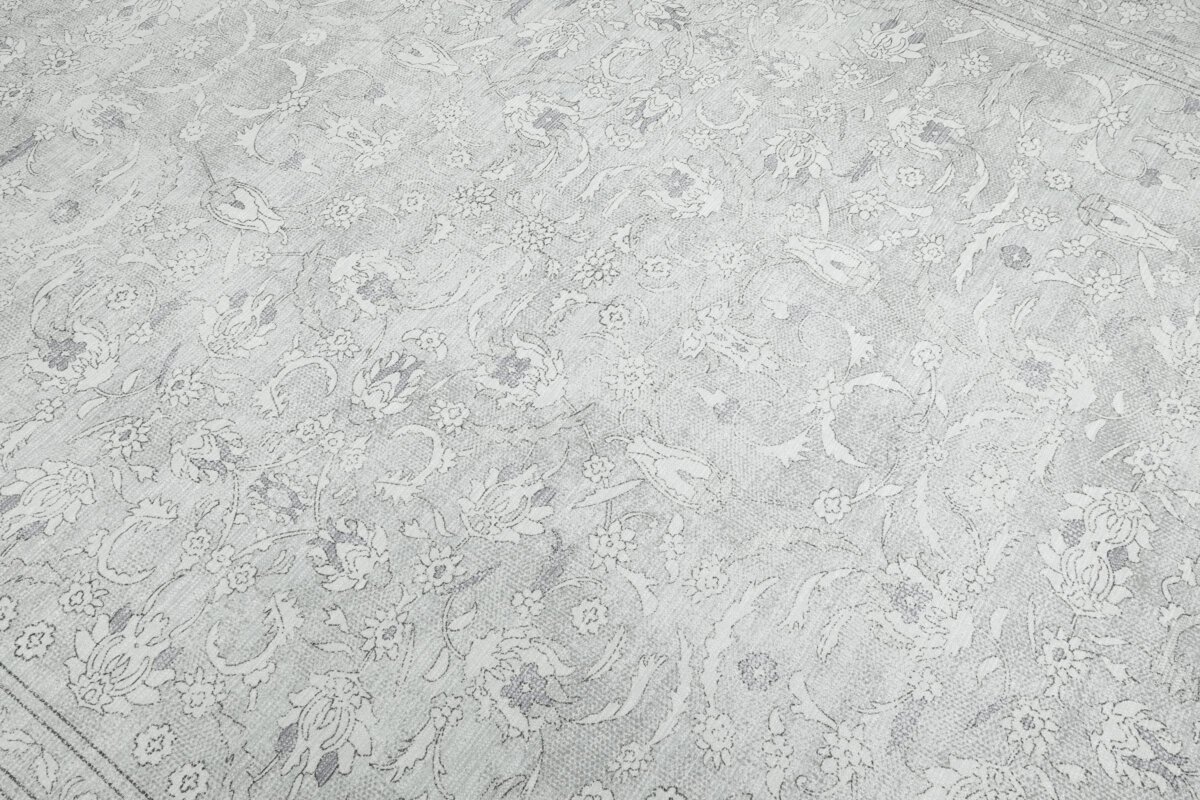 Gray Blue Oushak Rug, Pastel Turkish Geometric Blue Navy Rug - Görsel 5