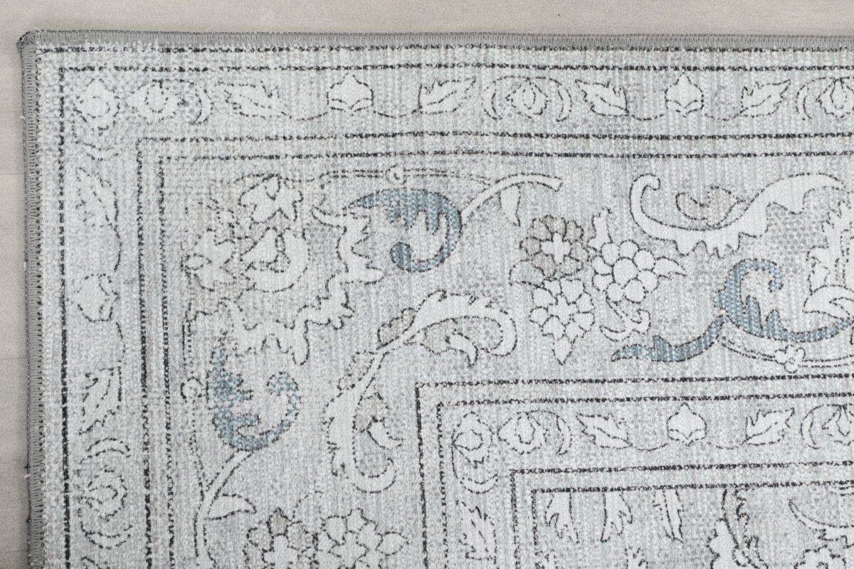 Gray Blue Oushak Rug, Pastel Turkish Geometric Blue Navy Rug - Görsel 6