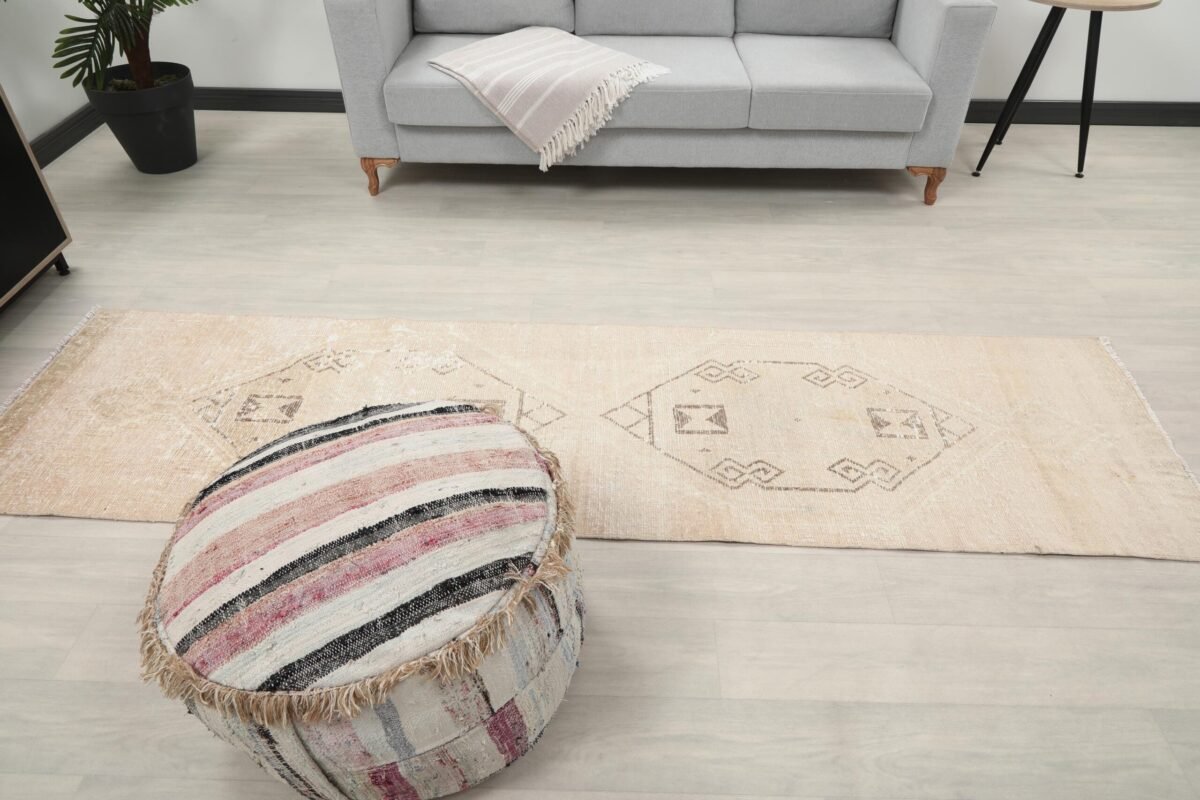 3x9 Muted Turkish Runner Rug, 3x9 Oushak Runner, Bohemian Runner, 3x9 Handmade Rug, Antique Rug, Vintage Rug, Kitchen Runner, Hallway Runner - Görsel 6