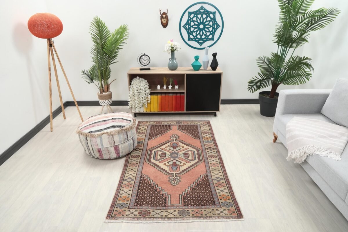 4x6 Brown Blue Turkish Rug, 4x6 Handwoven Wool Rug, 4x6 Oushak Rug, Handmade Rug, Living Room Rug, Vintage Rug, Kitchen Rug, Dining Room Rug - Görsel 2