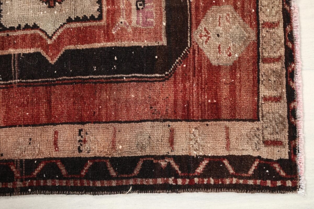 3x6 Red Black Turkish Rug, 3x6 Oushak Area Rug, 3x6 Vintage Rug, Low Pile Rug, Kitchen Rug, 3x6 Bedroom Rug, Home Decor, Geometric Wool Rug - Görsel 6