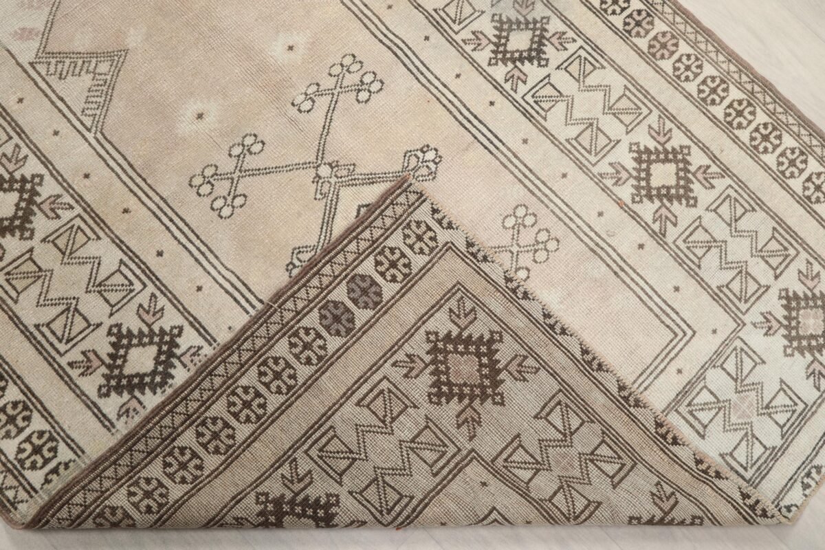 4x6 Beige BrownTurkish Rug, 4x6 Handwoven Rug, 4x6 Oushak Area Rug, Handmade Rug, Living Room Rug, Vintage Rug, Kitchen Wool Rug, Faded Rug - Görsel 4