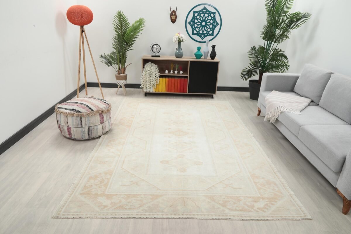 6x9 Solid Wool Vintage Rug, 6x9 Oushak Rug, Persian Handmade Rug,  Oversized Rug,Patterned Turkish Area Rug, Kitchen Rug, Living Room Rug - Görsel 4