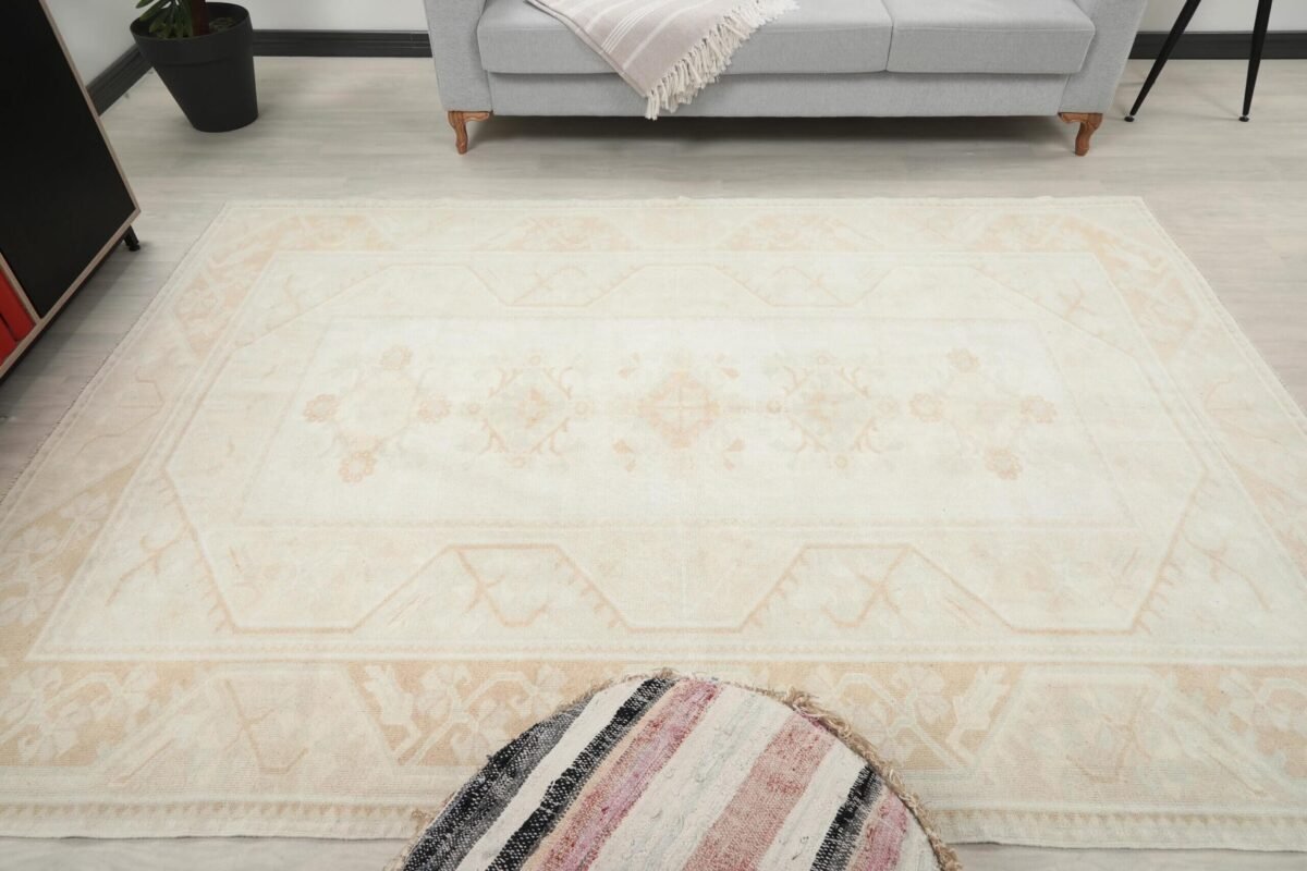 6x9 Solid Wool Vintage Rug, 6x9 Oushak Rug, Persian Handmade Rug,  Oversized Rug,Patterned Turkish Area Rug, Kitchen Rug, Living Room Rug - Görsel 9