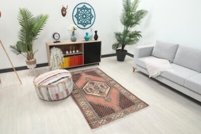4x6 Brown Blue Turkish Rug, 4x6 Handwoven Wool Rug, 4x6 Oushak Rug, Handmade Rug, Living Room Rug, Vintage Rug, Kitchen Rug, Dining Room Rug - Görsel 3