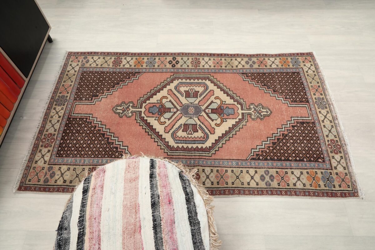 4x6 Brown Blue Turkish Rug, 4x6 Handwoven Wool Rug, 4x6 Oushak Rug, Handmade Rug, Living Room Rug, Vintage Rug, Kitchen Rug, Dining Room Rug - Görsel 8