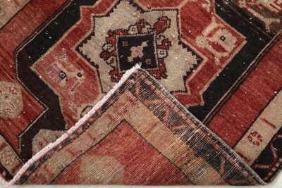 3x6 Red Black Turkish Rug, 3x6 Oushak Area Rug, 3x6 Vintage Rug, Low Pile Rug, Kitchen Rug, 3x6 Bedroom Rug, Home Decor, Geometric Wool Rug - Görsel 10