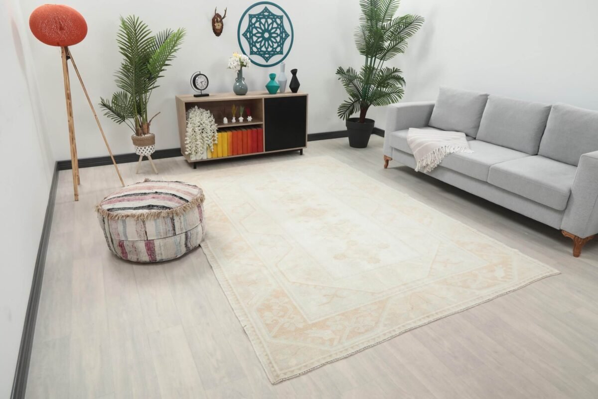 6x9 Solid Wool Vintage Rug, 6x9 Oushak Rug, Persian Handmade Rug,  Oversized Rug,Patterned Turkish Area Rug, Kitchen Rug, Living Room Rug - Görsel 2