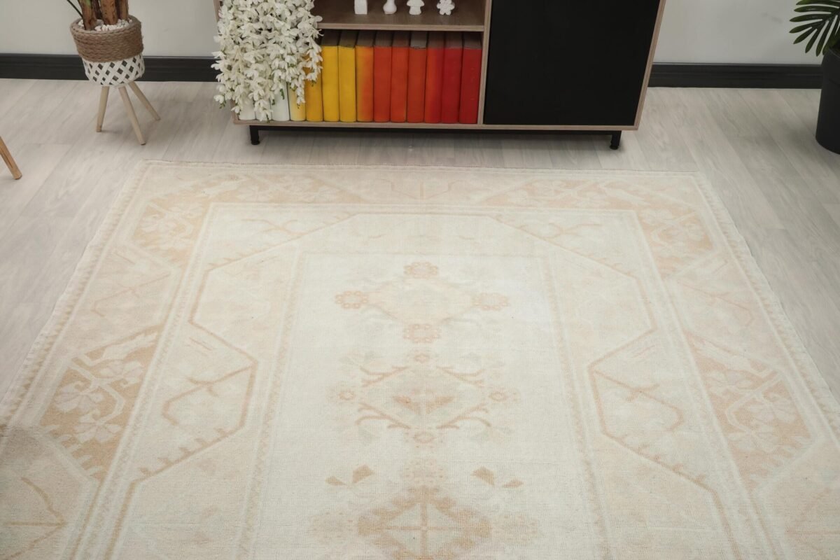 6x9 Solid Wool Vintage Rug, 6x9 Oushak Rug, Persian Handmade Rug,  Oversized Rug,Patterned Turkish Area Rug, Kitchen Rug, Living Room Rug - Görsel 7