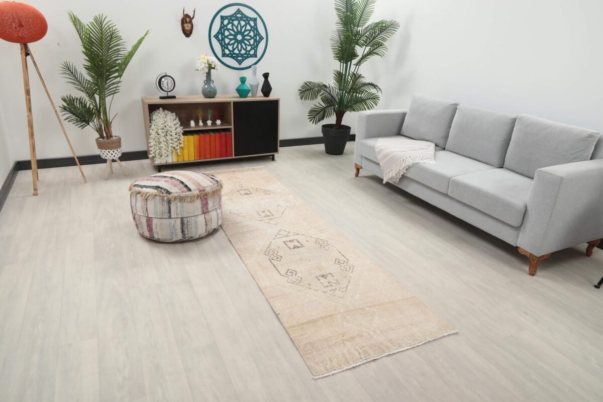 3x9 Muted Turkish Runner Rug, 3x9 Oushak Runner, Bohemian Runner, 3x9 Handmade Rug, Antique Rug, Vintage Rug, Kitchen Runner, Hallway Runner - Görsel 10