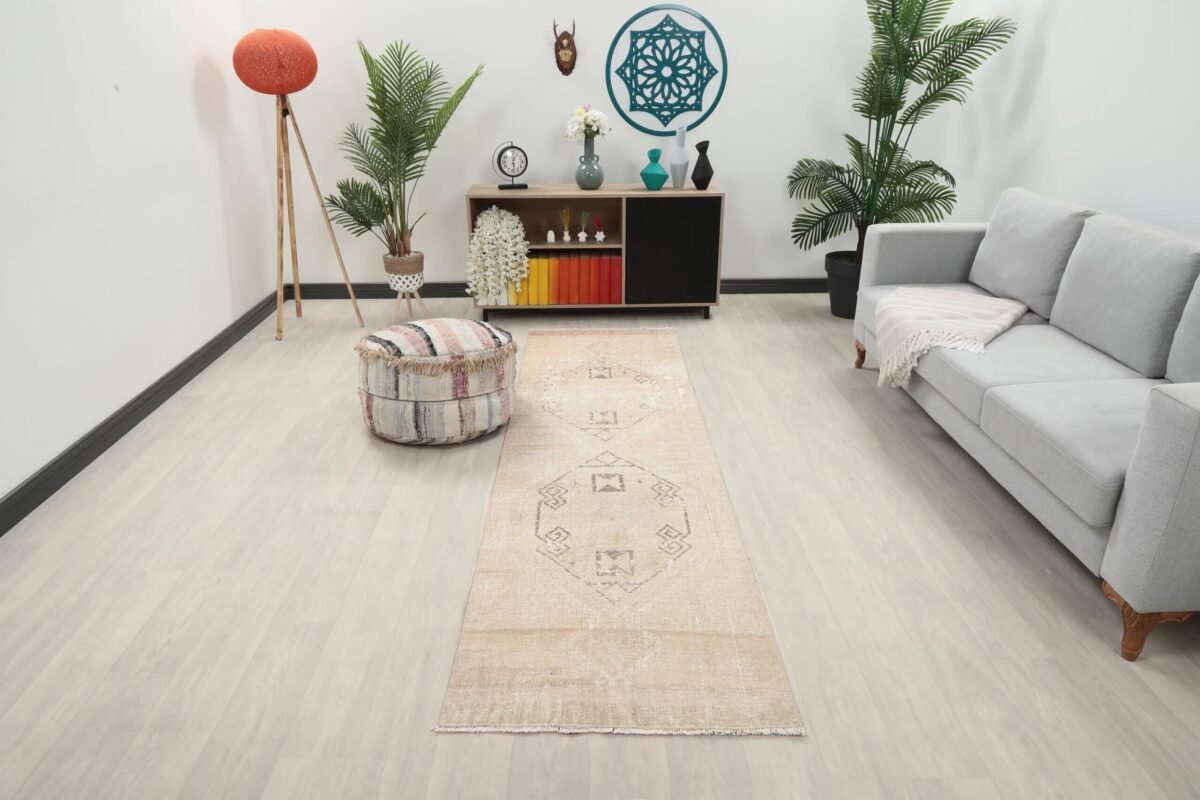 3x9 Muted Turkish Runner Rug, 3x9 Oushak Runner, Bohemian Runner, 3x9 Handmade Rug, Antique Rug, Vintage Rug, Kitchen Runner, Hallway Runner - Görsel 9