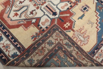 6x8 Red Blue Turkish Area Rug, 6x8 Oushak Rug, Persian Handmade Rug,6x8 Oversized Rug, Patterned Vintage Rug, Kitchen Rug, Living Room Rug - Görsel 9
