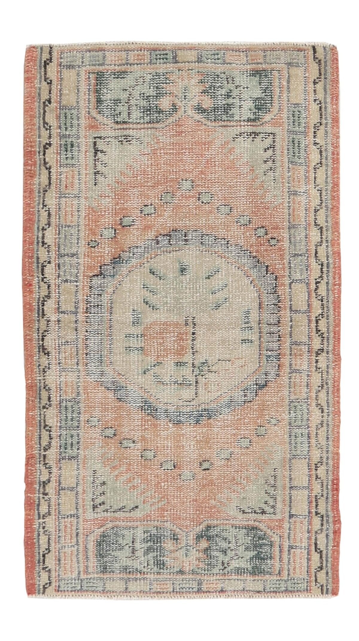 3x5 Pink Green Turkish Rug, 3x5 Oushak Area Rug, 3x5 Vintage Rug, Low Pile Rug, Kitchen Rug, 3x5 Bedroom Rug, Home Decor, Geometric Wool Rug