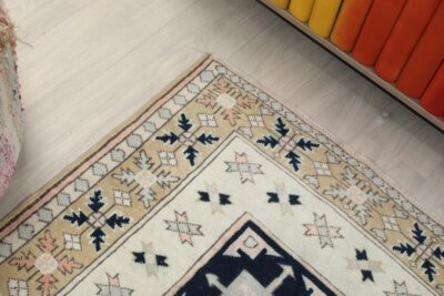3x4 Brown Cream Vintage Rug, Turkish Living Room Area Rug, Bedroom Kitchen Turkish Rug, Entry Wool Rug, 3x4 Natural Oushak Rug, Antique Rug - Görsel 7