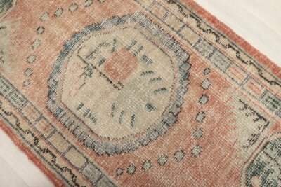 3x5 Pink Green Turkish Rug, 3x5 Oushak Area Rug, 3x5 Vintage Rug, Low Pile Rug, Kitchen Rug, 3x5 Bedroom Rug, Home Decor, Geometric Wool Rug - Görsel 11