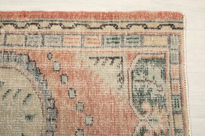 3x5 Pink Green Turkish Rug, 3x5 Oushak Area Rug, 3x5 Vintage Rug, Low Pile Rug, Kitchen Rug, 3x5 Bedroom Rug, Home Decor, Geometric Wool Rug - Görsel 10