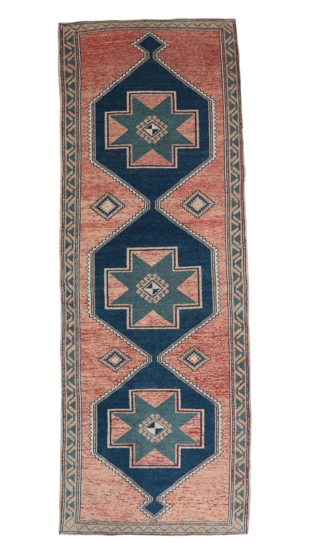 4x13 Pink Wool Turkish Runner, 4x13 Muted Oushak Runner, 4x13 Bohemian Runner, Handmade Rug, Vintage Runner, Patterned Runner, Faded Rug