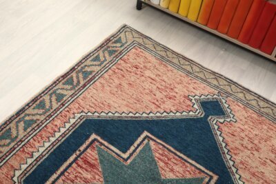 4x13 Pink Wool Turkish Runner, 4x13 Muted Oushak Runner, 4x13 Bohemian Runner, Handmade Rug, Vintage Runner, Patterned Runner, Faded Rug - Görsel 7