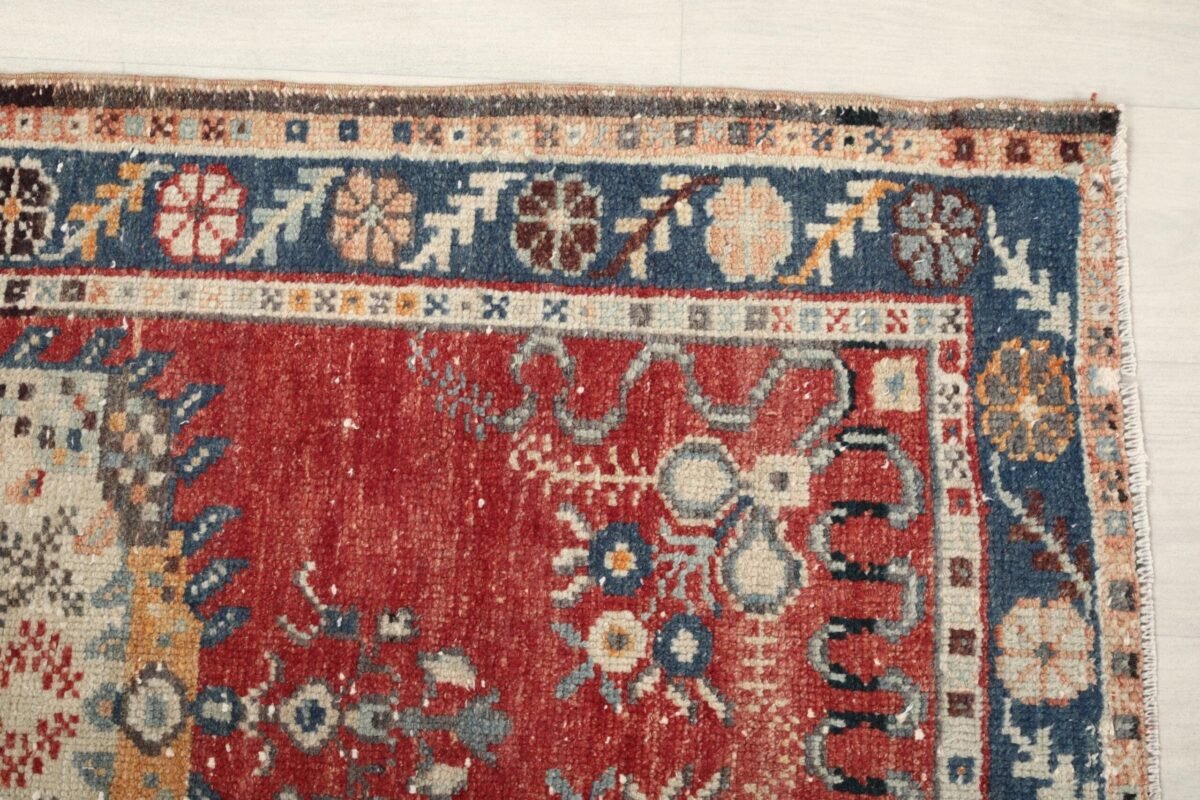 2x5 Red Turkish Area Rug, 2x5 Handwoven Doormat Rug, 2x5 Oushak Wool Rug, Small Wool Soft Rug, Vintage Rug, Small Handmade Rug, Neutral Rug - Görsel 8