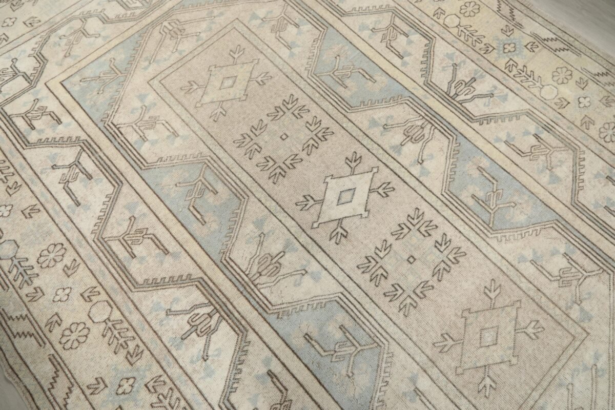 7x10 Beige Blue Patterned Turkish Rug , 7x10 Oversize Oushak Runner, Bohemian Runner, Handmade Wool Rug, Dining Area Rug, Living Room Rug - Görsel 5