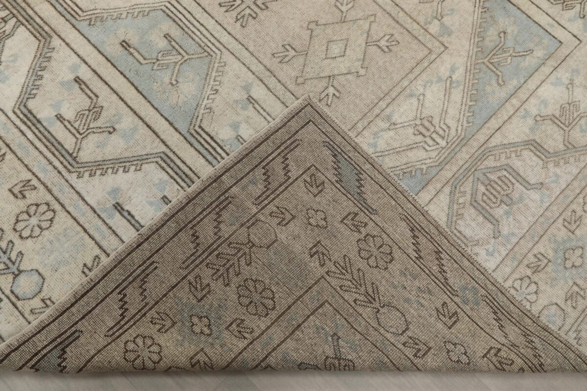 7x10 Beige Blue Patterned Turkish Rug , 7x10 Oversize Oushak Runner, Bohemian Runner, Handmade Wool Rug, Dining Area Rug, Living Room Rug - Görsel 9