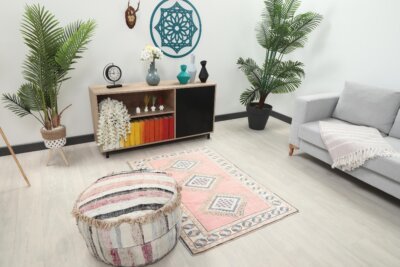 3x5 Pink Small Turkish  Rug, 3x5 Oushak Rug, 3x5 Vintage Rug, Low Pile Rug, Kitchen Rug, Bedroom Rug, Home Decor, Area Rug, Neutral Rug - Görsel 6
