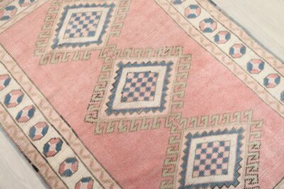 3x5 Pink Small Turkish  Rug, 3x5 Oushak Rug, 3x5 Vintage Rug, Low Pile Rug, Kitchen Rug, Bedroom Rug, Home Decor, Area Rug, Neutral Rug - Görsel 10