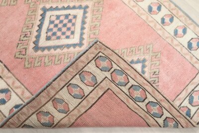 3x5 Pink Small Turkish  Rug, 3x5 Oushak Rug, 3x5 Vintage Rug, Low Pile Rug, Kitchen Rug, Bedroom Rug, Home Decor, Area Rug, Neutral Rug - Görsel 4