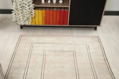 4x6 Beige Wool Turkish Area Rug, 4x6 Handwoven Rug, 4x6 Oushak Runner, Handmade Rug, Living Room Rug, Vintage Rug, Kitchen Rug, Faded Rug - Görsel 6