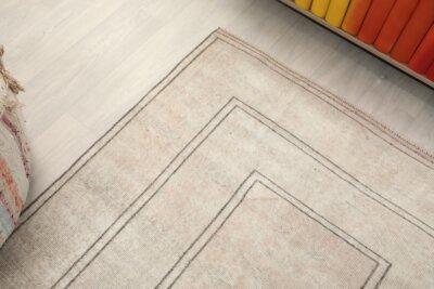 4x6 Beige Wool Turkish Area Rug, 4x6 Handwoven Rug, 4x6 Oushak Runner, Handmade Rug, Living Room Rug, Vintage Rug, Kitchen Rug, Faded Rug - Görsel 7