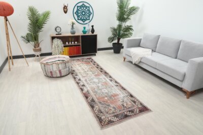 3x9 Brown Runner Rug, 3x9 Oushak Runner, Bohemian Runner, 3x9 Handmade Rug, Antique Rug, Vintage Rug, Kitchen Runner, Hallway Runner - Görsel 3