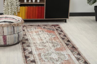 3x9 Brown Runner Rug, 3x9 Oushak Runner, Bohemian Runner, 3x9 Handmade Rug, Antique Rug, Vintage Rug, Kitchen Runner, Hallway Runner - Görsel 4