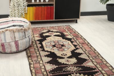 3x9 Brown Black Vintage Runner Rug, 3x9 Oushak Runner, Bohemian Runner, 3x9 Handmade Antique Rug, Vintage Rug, Kitchen Runner,Hallway Runner - Görsel 4