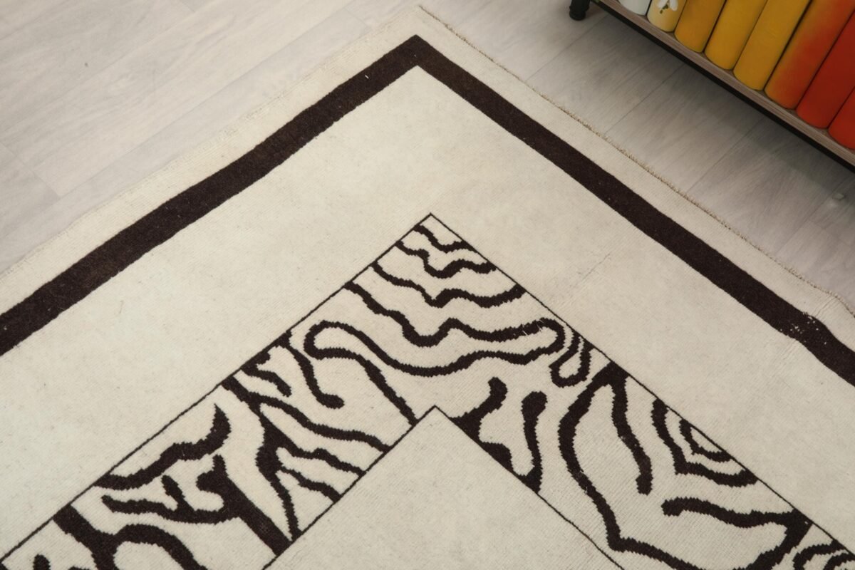 6x9 White Line Pattern Turkish Rug, 6x9 Oushak Area Rug,Vintage Handmade Rug,Boho Rug, Vintage Rug, Kitchen Rug, Living Room Rug,Antique Rug - Görsel 2