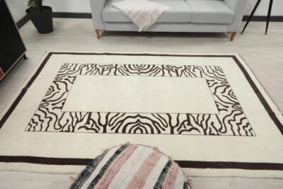 6x9 White Line Pattern Turkish Rug, 6x9 Oushak Area Rug,Vintage Handmade Rug,Boho Rug, Vintage Rug, Kitchen Rug, Living Room Rug,Antique Rug - Görsel 3