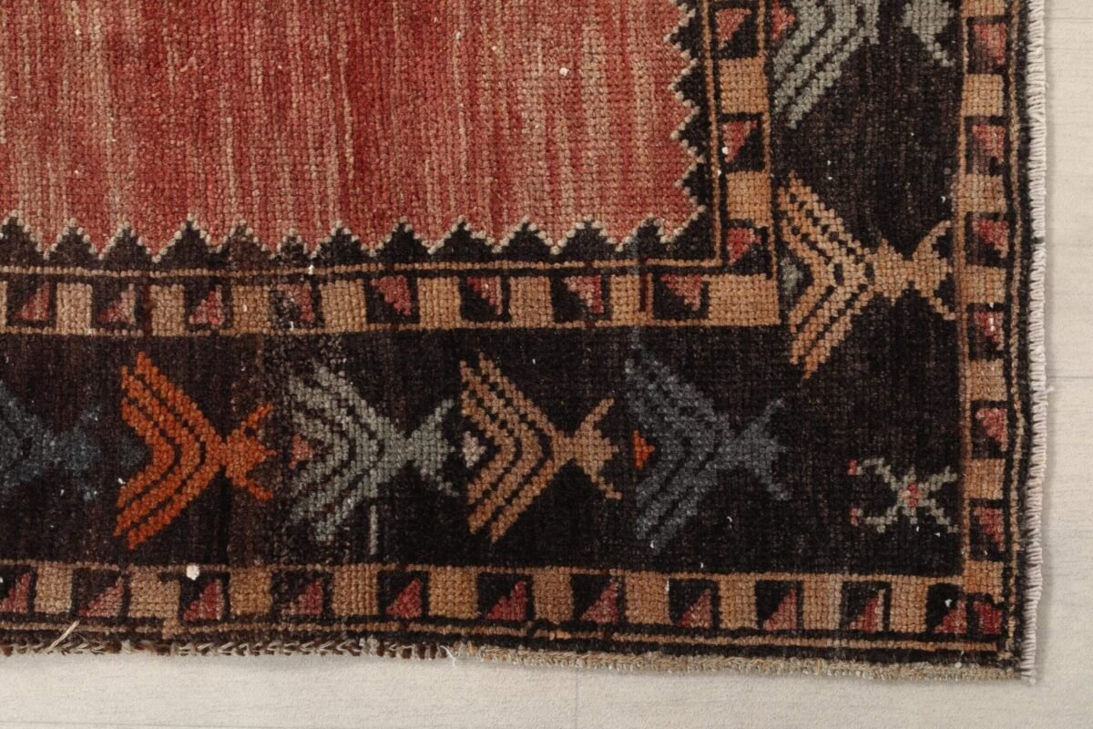 4x11 Red Brown Geometric Turkish Runner Rug,4x11 Handmade Rug, Oushak Runner, Bohemian Runner, , Vintage Rug, Kitchen Runner, Persian Runner - Görsel 6