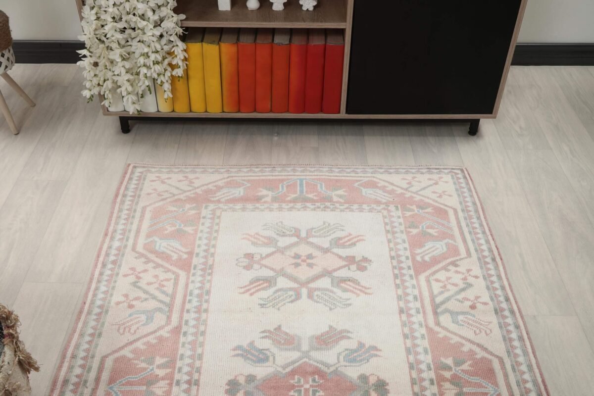 4x6 Pink Floral Turkish Rug, 4x6 Handwoven Wool Rug, 4x6 Oushak Rug, Handmade Rug, Living Room Rug, Vintage Rug, Kitchen Rug,Dining Room Rug - Görsel 7