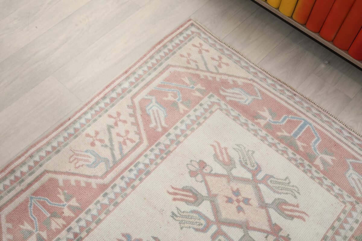 4x6 Pink Floral Turkish Rug, 4x6 Handwoven Wool Rug, 4x6 Oushak Rug, Handmade Rug, Living Room Rug, Vintage Rug, Kitchen Rug,Dining Room Rug - Görsel 8