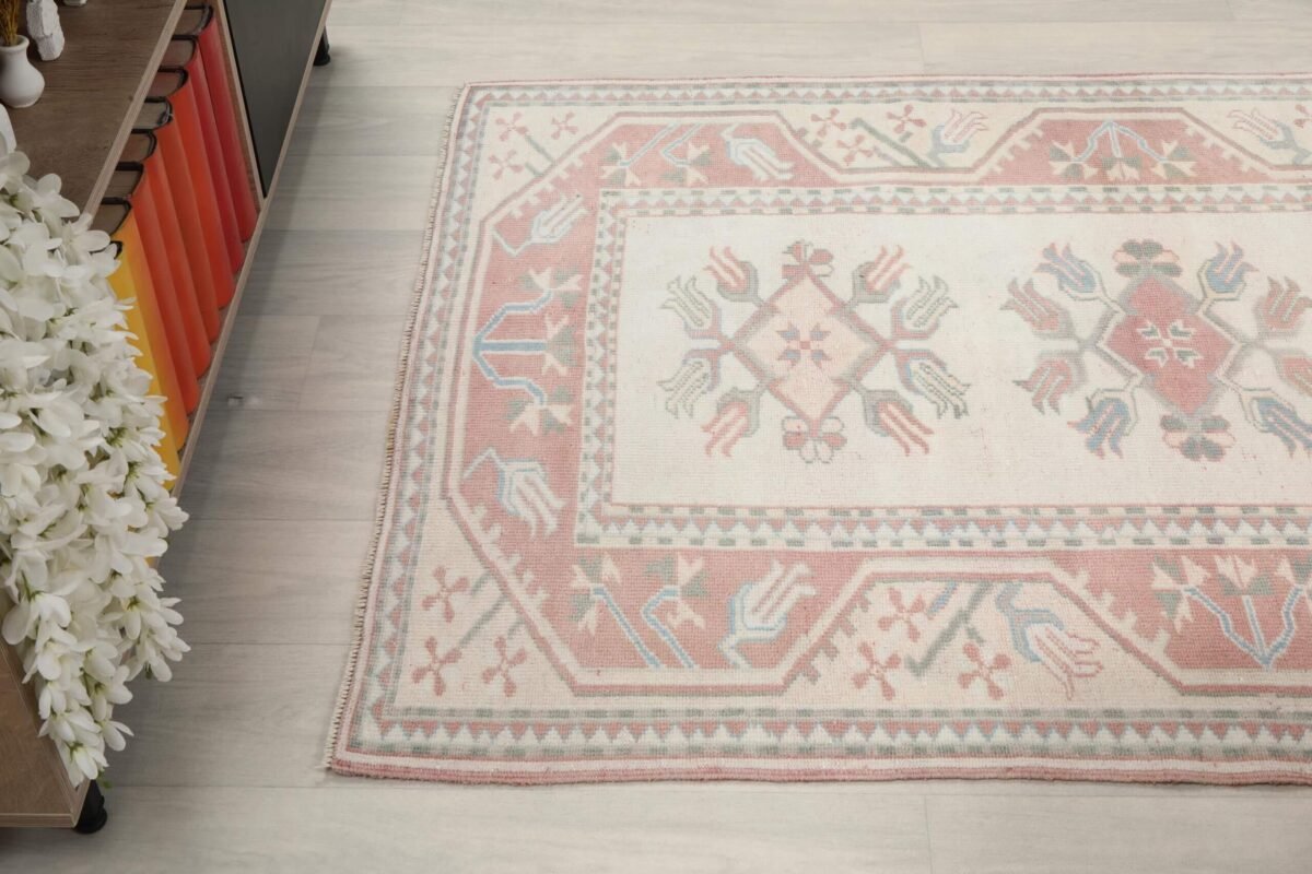 4x6 Pink Floral Turkish Rug, 4x6 Handwoven Wool Rug, 4x6 Oushak Rug, Handmade Rug, Living Room Rug, Vintage Rug, Kitchen Rug,Dining Room Rug - Görsel 9