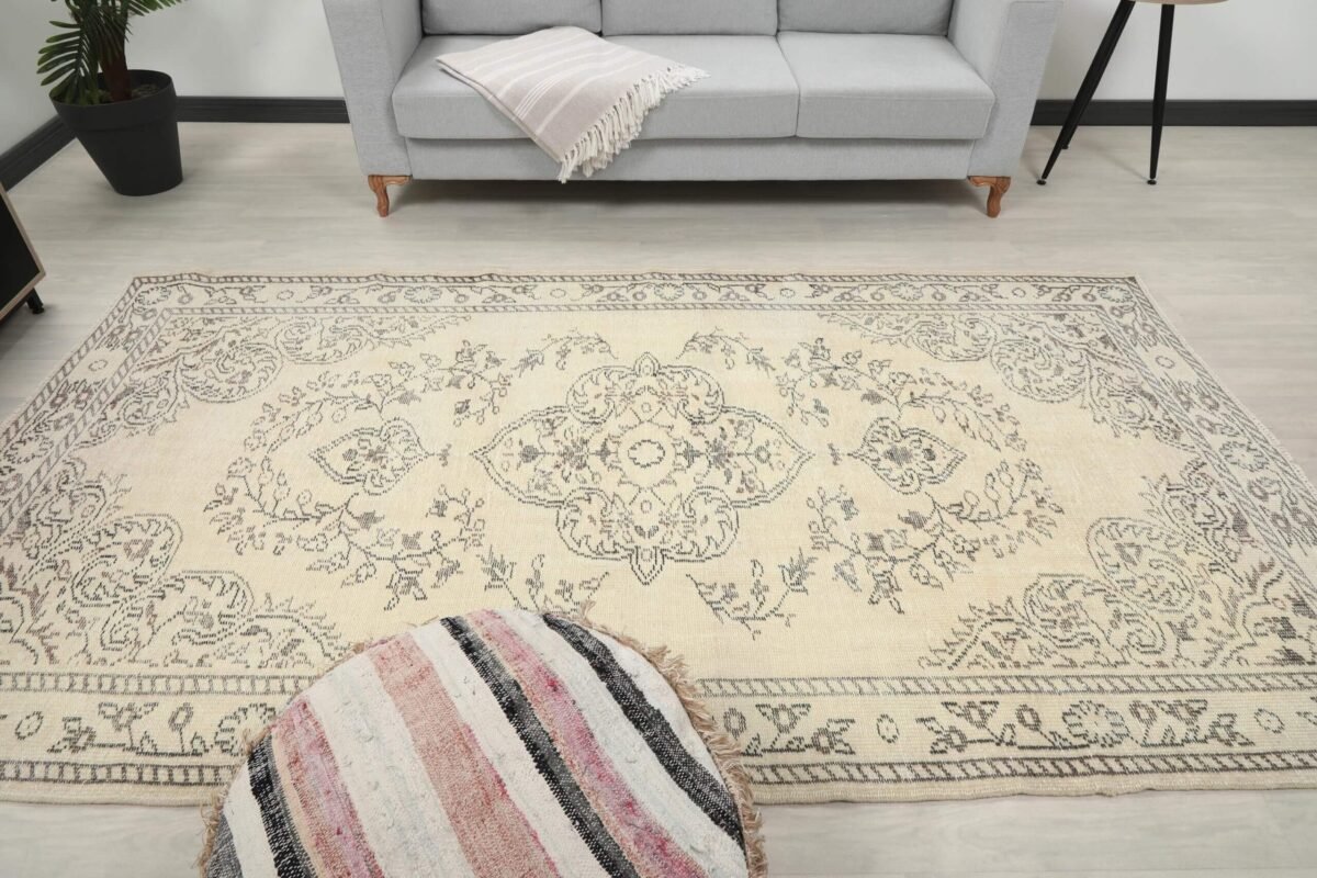6x10 Bej Turkish Area Rug, 6x10 Oushak Rug, Handmade Rug, Wool Floral Rug, Area Rug, Vintage Rug, Kitchen Wool Rug, Living Room Wool Rug - Görsel 3