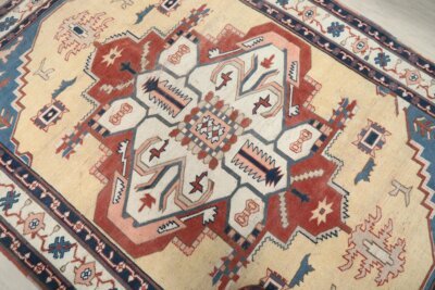 6x8 Red Blue Turkish Area Rug, 6x8 Oushak Rug, Persian Handmade Rug,6x8 Oversized Rug, Patterned Vintage Rug, Kitchen Rug, Living Room Rug - Görsel 6