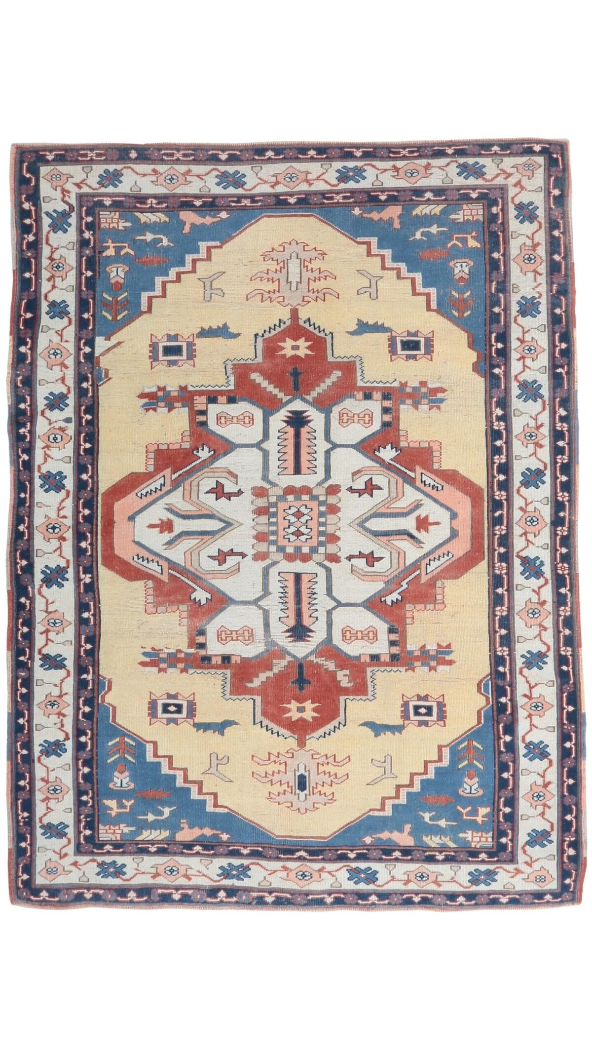 6x8 Red Blue Turkish Area Rug, 6x8 Oushak Rug, Persian Handmade Rug,6x8 Oversized Rug, Patterned Vintage Rug, Kitchen Rug, Living Room Rug