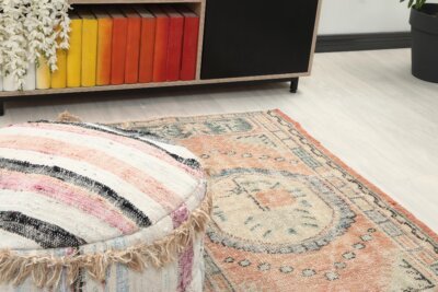 3x5 Pink Green Turkish Rug, 3x5 Oushak Area Rug, 3x5 Vintage Rug, Low Pile Rug, Kitchen Rug, 3x5 Bedroom Rug, Home Decor, Geometric Wool Rug - Görsel 9