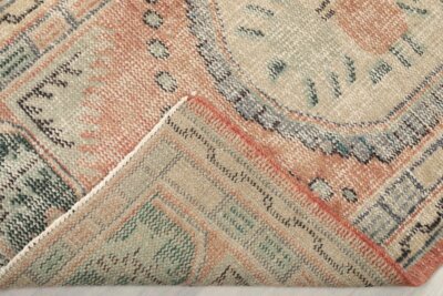 3x5 Pink Green Turkish Rug, 3x5 Oushak Area Rug, 3x5 Vintage Rug, Low Pile Rug, Kitchen Rug, 3x5 Bedroom Rug, Home Decor, Geometric Wool Rug - Görsel 6