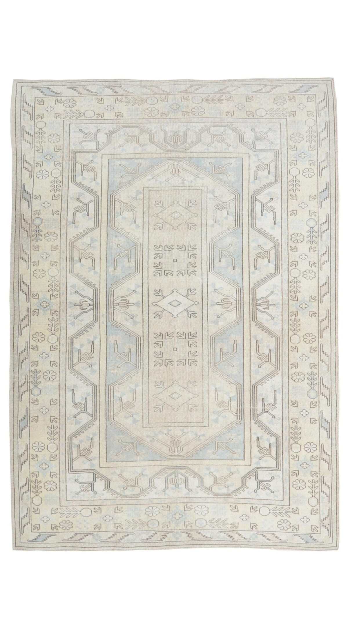 7x10 Beige Blue Patterned Turkish Rug , 7x10 Oversize Oushak Runner, Bohemian Runner, Handmade Wool Rug, Dining Area Rug, Living Room Rug