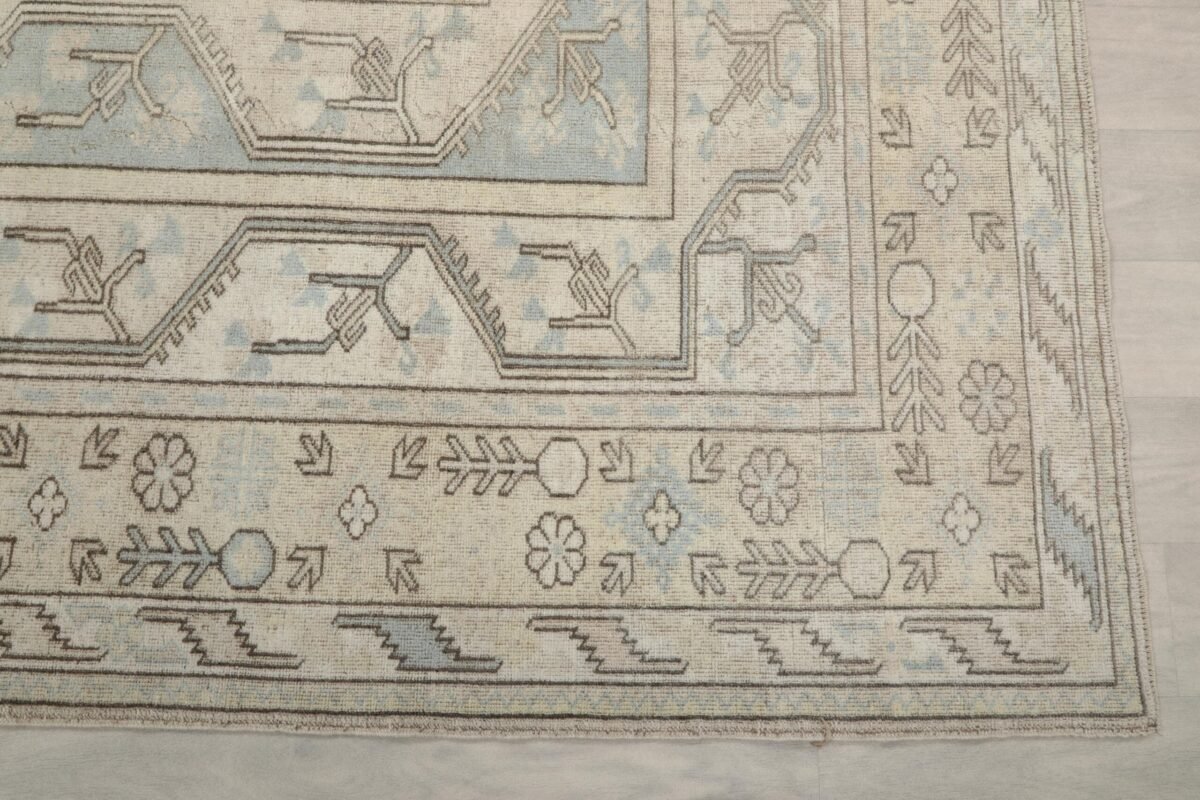 7x10 Beige Blue Patterned Turkish Rug , 7x10 Oversize Oushak Runner, Bohemian Runner, Handmade Wool Rug, Dining Area Rug, Living Room Rug - Görsel 4