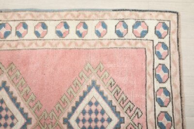 3x5 Pink Small Turkish  Rug, 3x5 Oushak Rug, 3x5 Vintage Rug, Low Pile Rug, Kitchen Rug, Bedroom Rug, Home Decor, Area Rug, Neutral Rug - Görsel 8